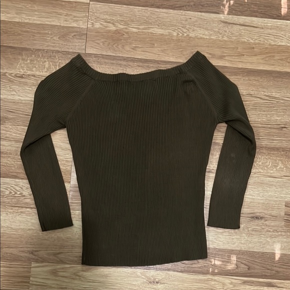 Brown Ribbed Off-Shoulder Top - Picture 3 of 6
